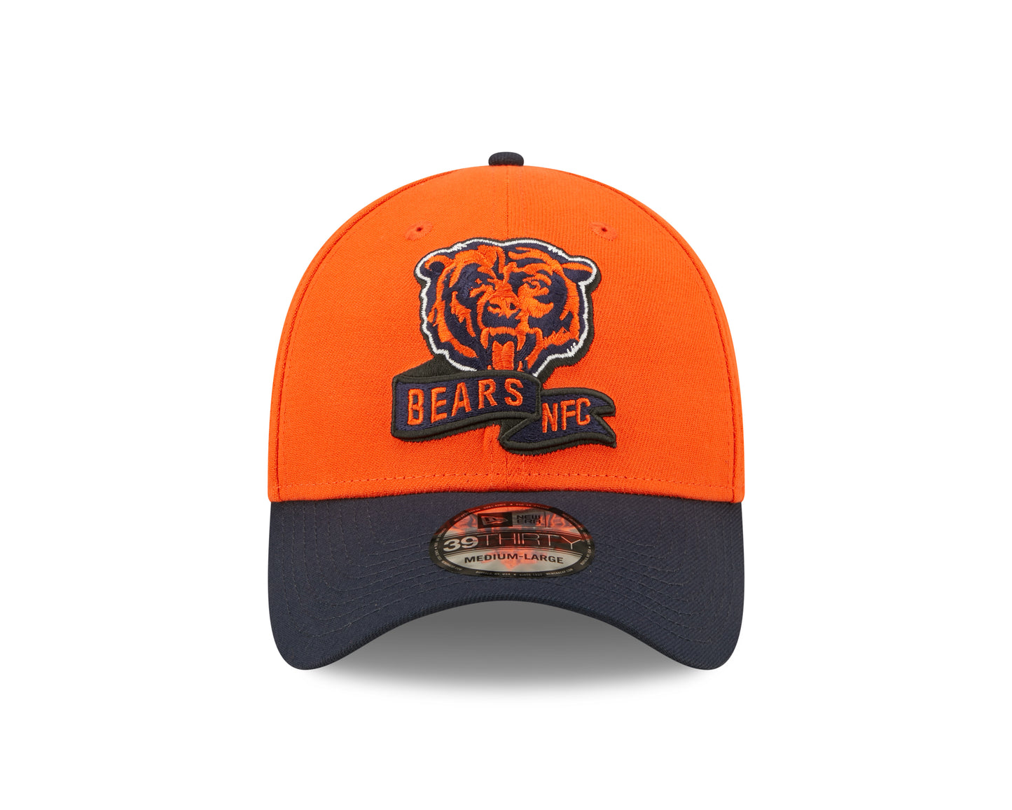 Men's Chicago Bears Mascot Logo New Era Orange/Navy 2022 Sideline 39THIRTY Flex Hat