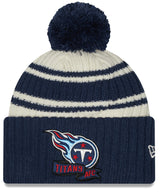 Tennessee Titans New Era Navy 2022 NFL Sideline Sport Pom Cuffed Knit Hat - Pro Jersey Sports