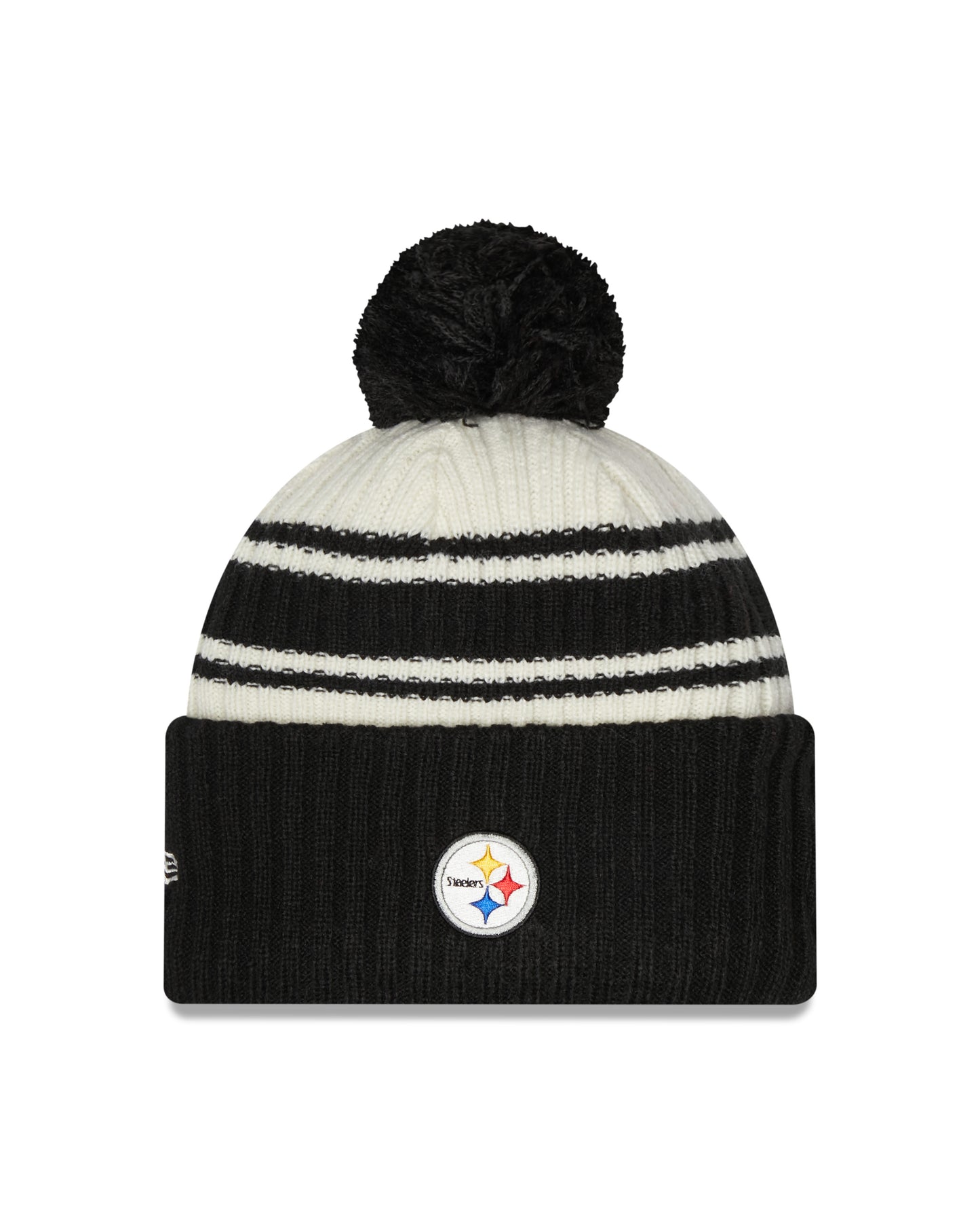 Pittsburgh Steelers New Era Black 2022 NFL Sideline Sport Pom Cuffed Knit Hat