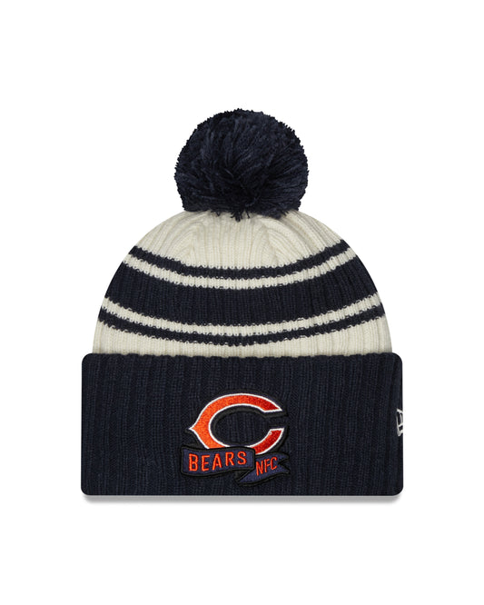 Men's Chicago Bears New Era Navy 2022 Primary Logo NFL Sideline Sport Pom Cuffed Knit Hat
