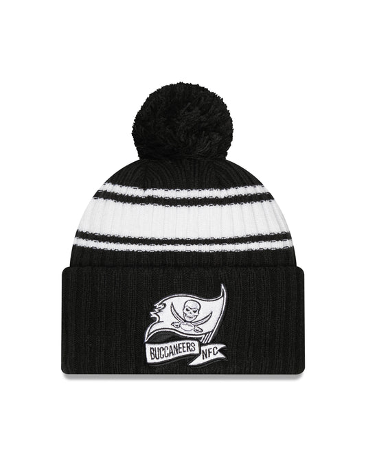 Tampa Bay Buccaneers New Era Black & White 2022 NFL Sideline Sport Pom Cuffed Knit Hat