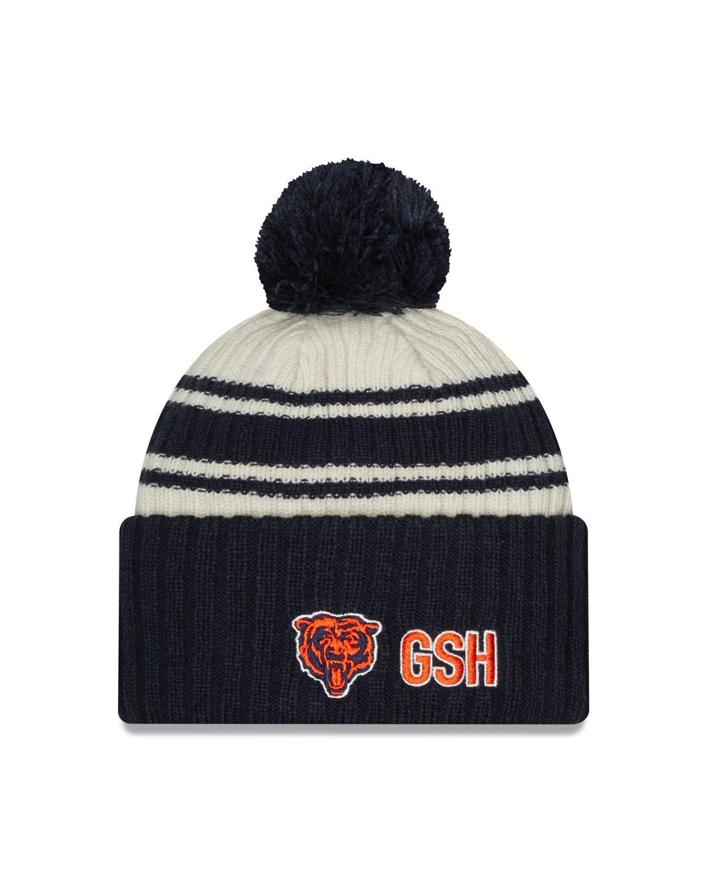 Chicago Bears New Era Navy Historic Logo 2022 NFL Sideline Sport Pom Cuffed Knit Hat