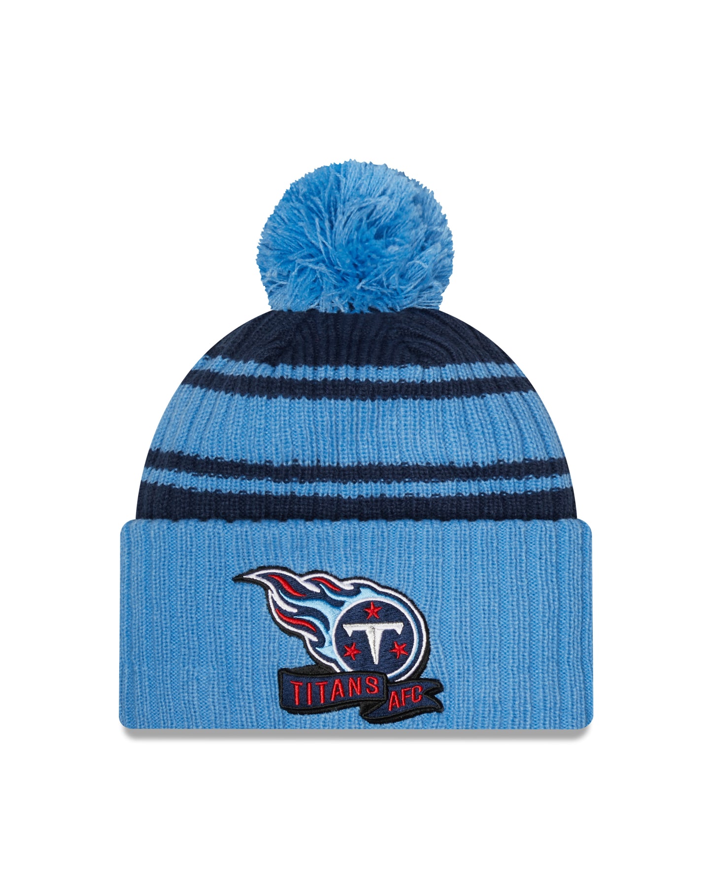Tennessee Titans New Era Blue 2022 NFL Sideline Sport Pom Cuffed Knit Hat