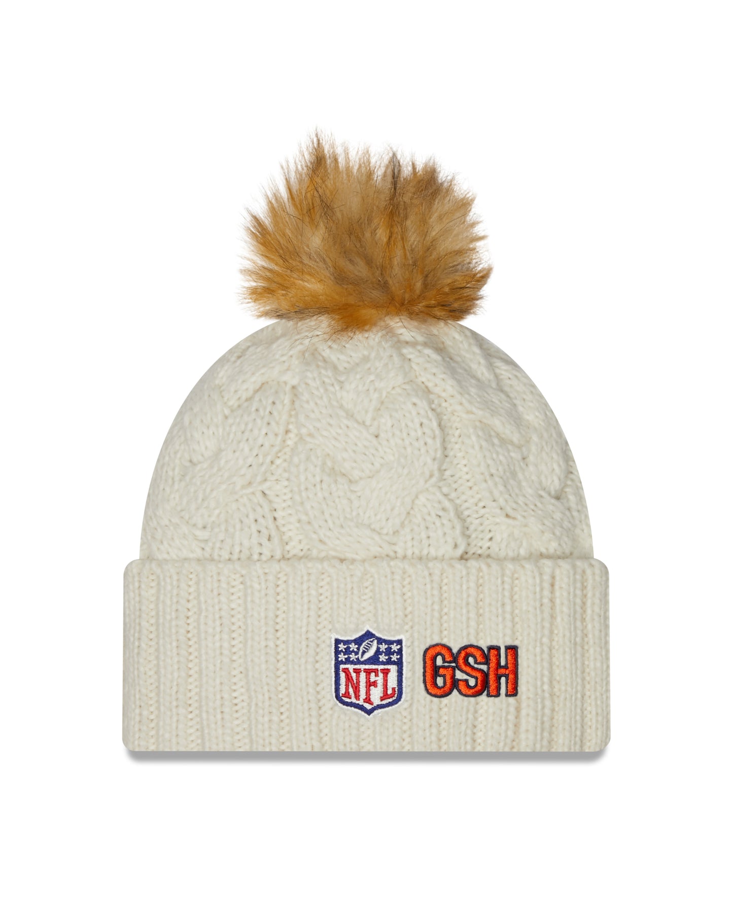 Women's Chicago Bears New Era White 2022 Historic Logo NFL Sideline Sport Pom Cuffed Knit Hat