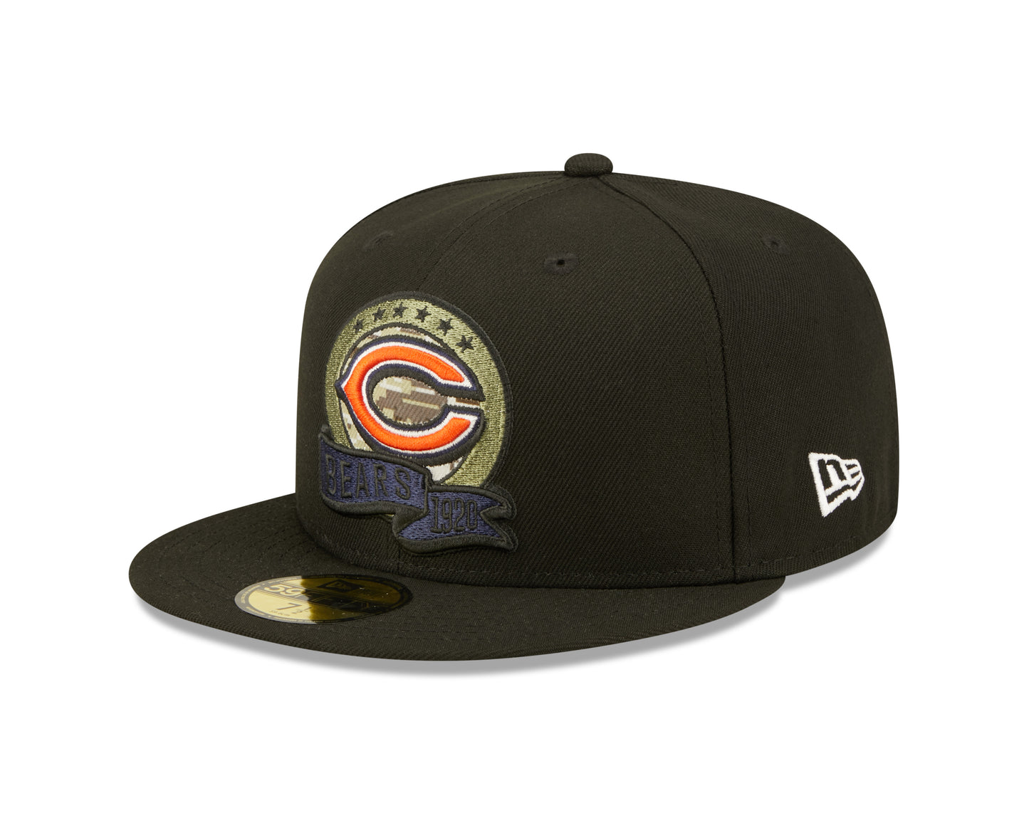 Chicago Bears 2022 Sideline Salute To Service Primary Logo Black New Era 59FIFTY Fitted Hat
