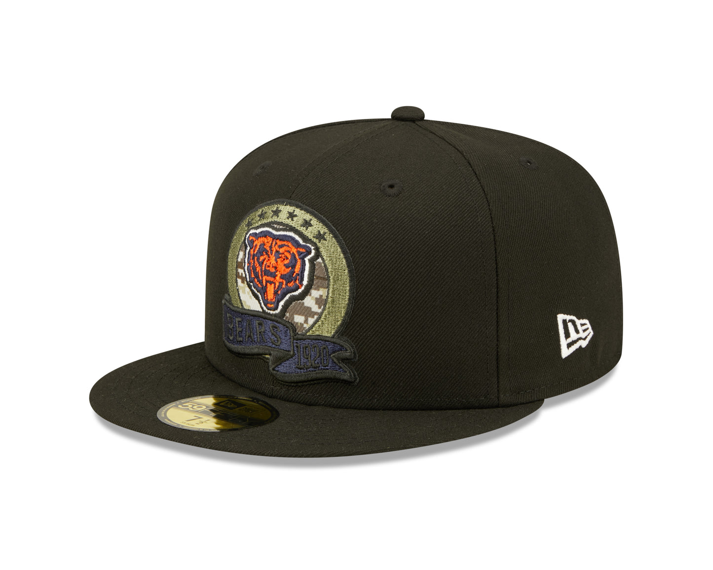 Chicago Bears 2022 Sideline Salute To Service Historic Logo Black New Era 59FIFTY Fitted Hat