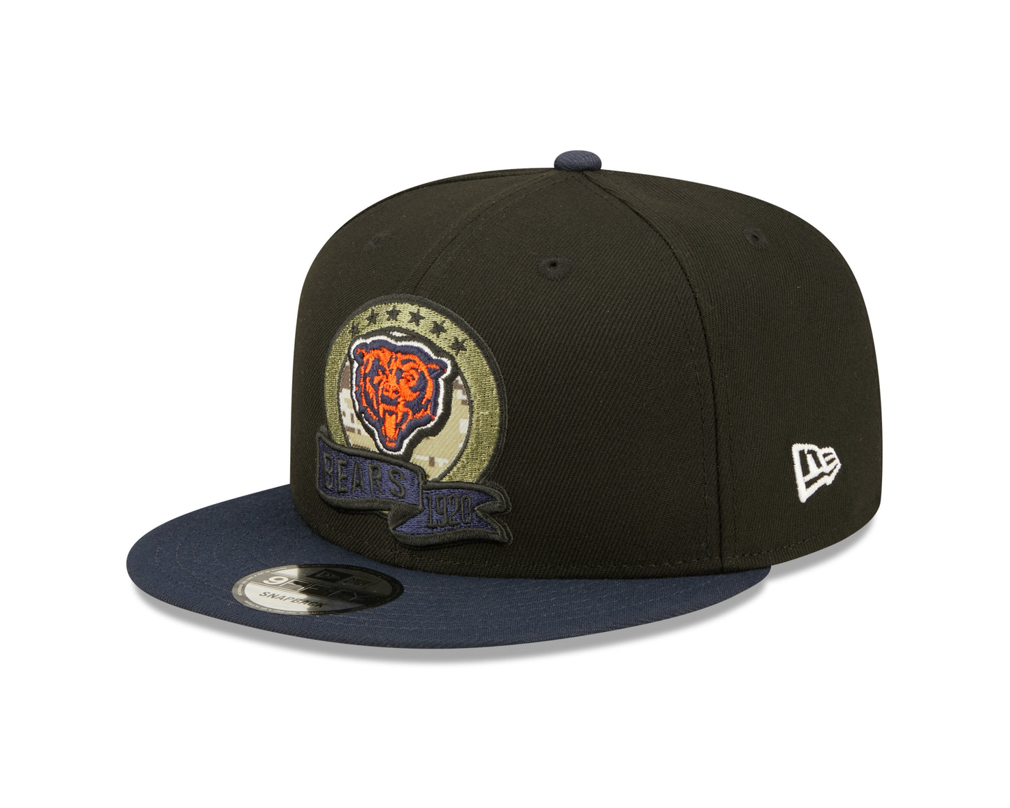 Men's Chicago Bears New Era Black/Navy 2022 Salute To Service NFL Sideline Mascot Logo 9FIFTY Snapback Adjustable Hat
