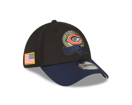 Men's Chicago Bears New Era Black 2022 Salute to Service Primary Logo 39THIRTY Flex Hat