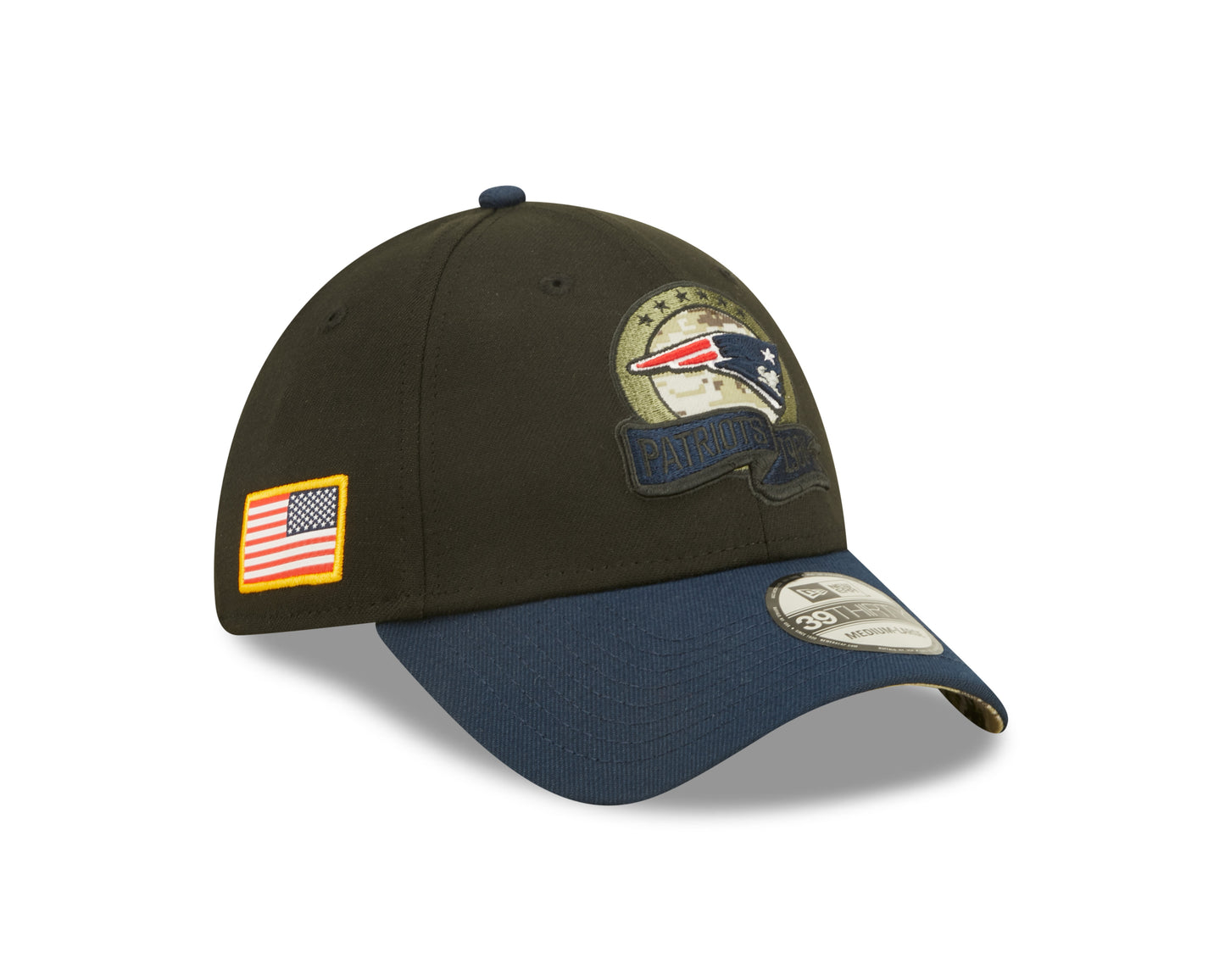 Men's New England Patriots New Era Black 2022 Salute to Service 39THIRTY Flex Hat