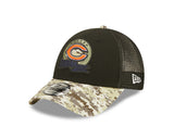 Men's Chicago Bears New Era Black/Camo Primary Logo NFL 2022 Salute To Service Trucker 9FORTY Snapback Adjustable Hat - Pro Jersey Sports