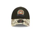 Men's Chicago Bears New Era Black/Camo Primary Logo NFL 2022 Salute To Service Trucker 9FORTY Snapback Adjustable Hat - Pro Jersey Sports