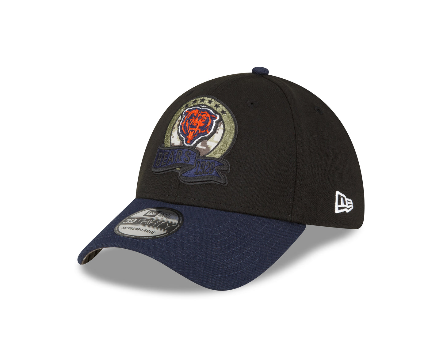 Men's Chicago Bears New Era Black 2022 Salute to Service Historic Logo 39THIRTY Flex Hat