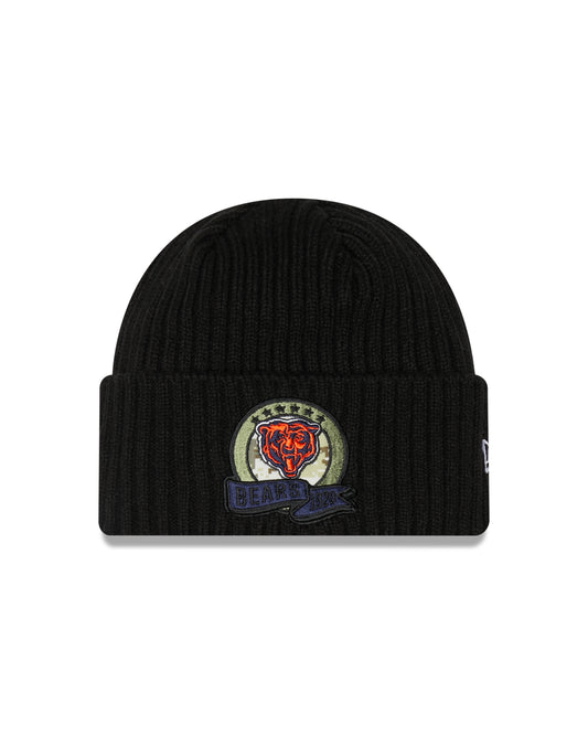 Chicago Bears New Era Black 2022 NFL Sideline Historic Logo Official Black Salute To Service Sport Knit Hat
