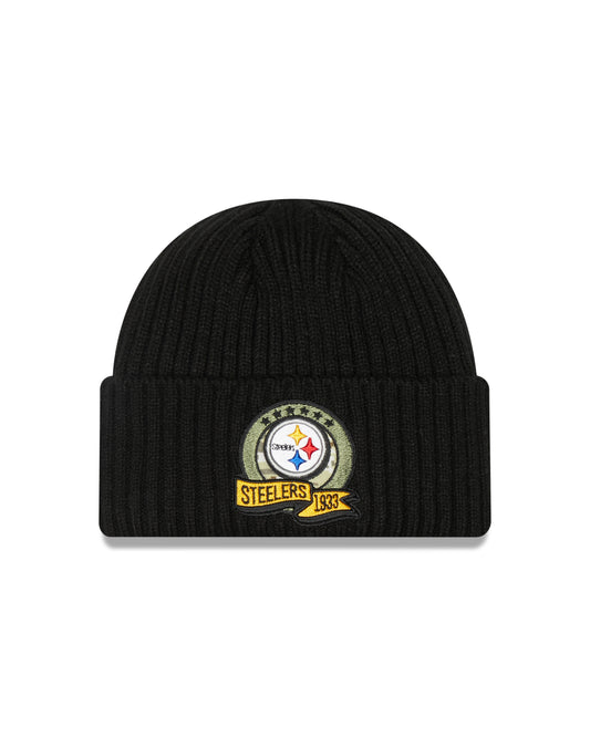 Pittsburgh Steelers New Era Black 2022 NFL Sideline Official Black Salute To Service Sport Knit Hat