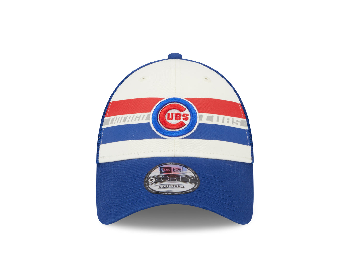 Chicago Cubs Cooperstown Collection Team Stripes New Era Trucker 9FORTY Adjustable Snapback Hat