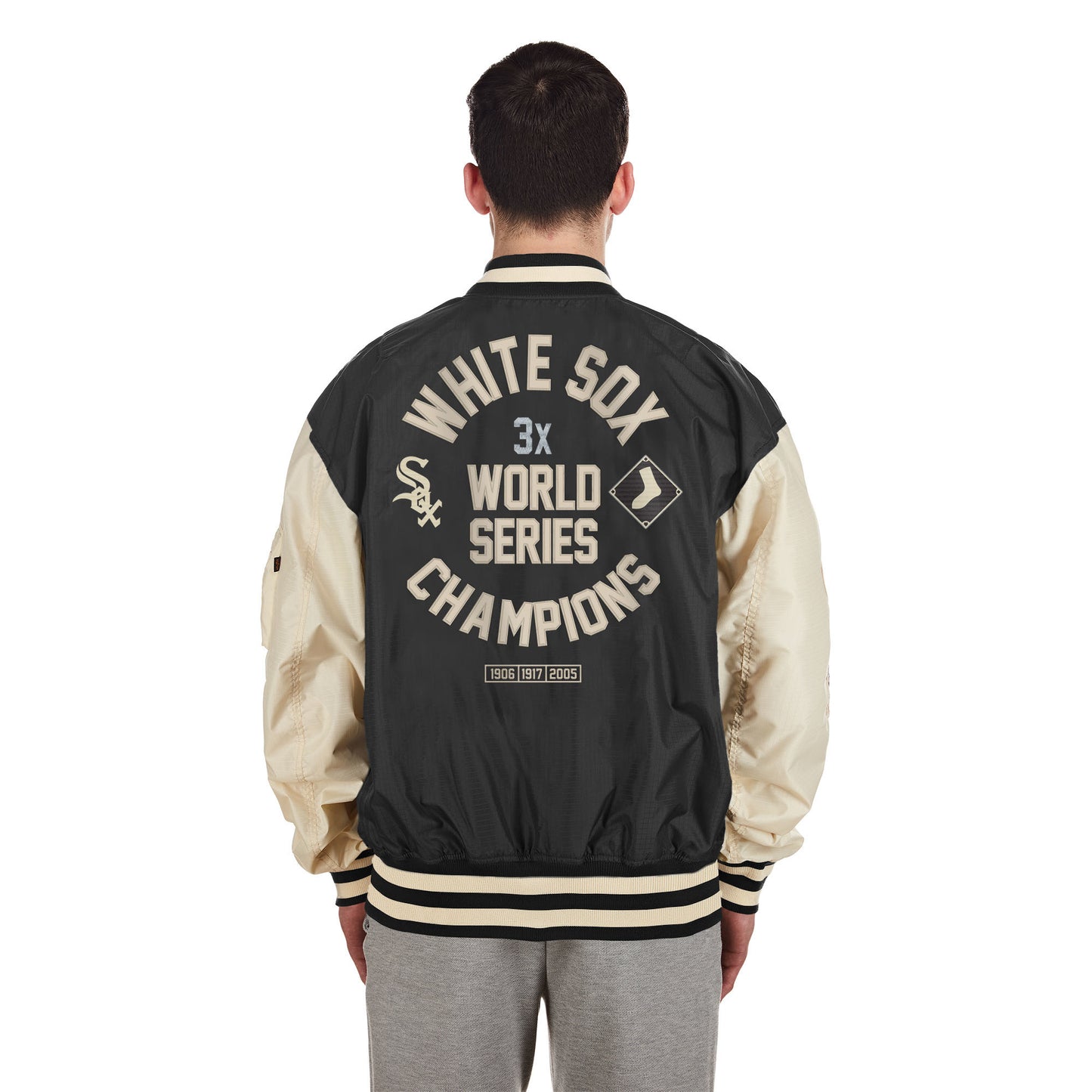 Men's Chicago White Sox Alpha Industries X New Era Black/Off White L-2B Flight Jacket