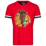 Mens Chicago Blackhawks 1970's Logo Hat Trick V Neck Tee - Pro Jersey Sports