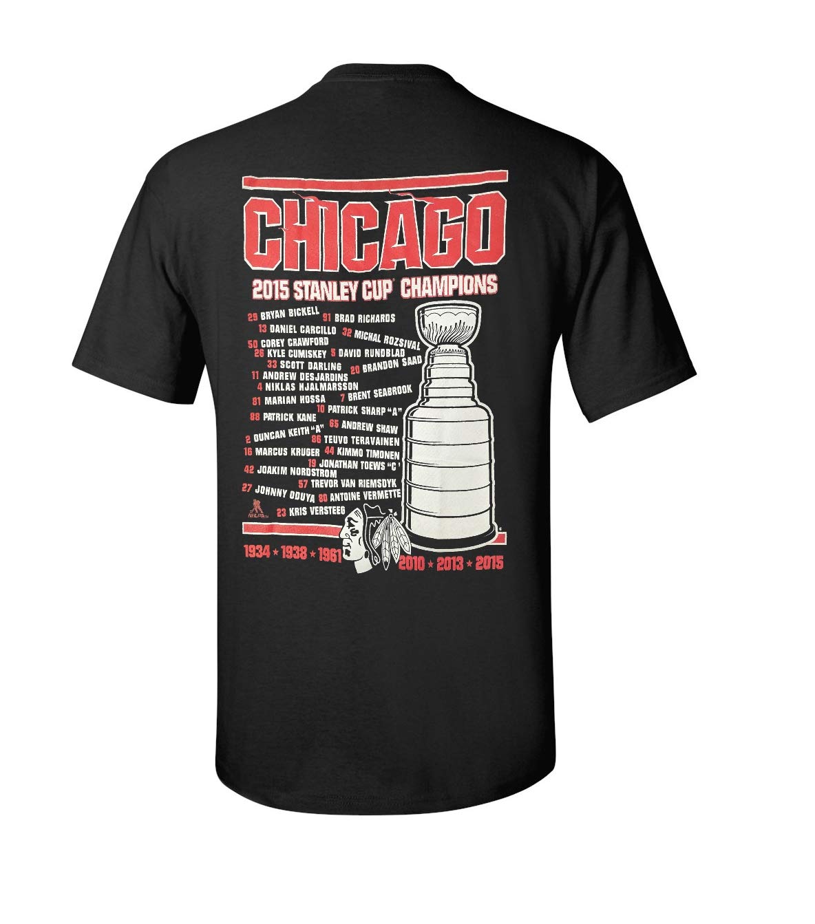 Products Men's Chicago Blackhawks Reebok Black 2015 Stanley Cup Champions Celebration Roster T-Shirt - Pro Jersey Sports