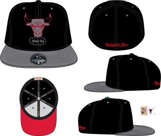 Men's Chicago Bulls Mitchell & Ness Hardwood Classics 2 Tone Black/Gray Reload 2.0 Dynasty Fitted Hat