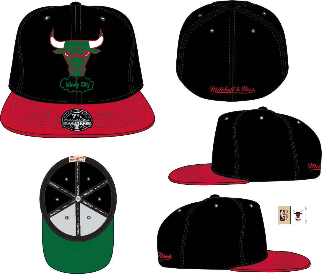 Men's Chicago Bulls Mitchell & Ness Hardwood Classics 2 Tone Black/Red Reload 2.0 Dynasty Fitted Hat