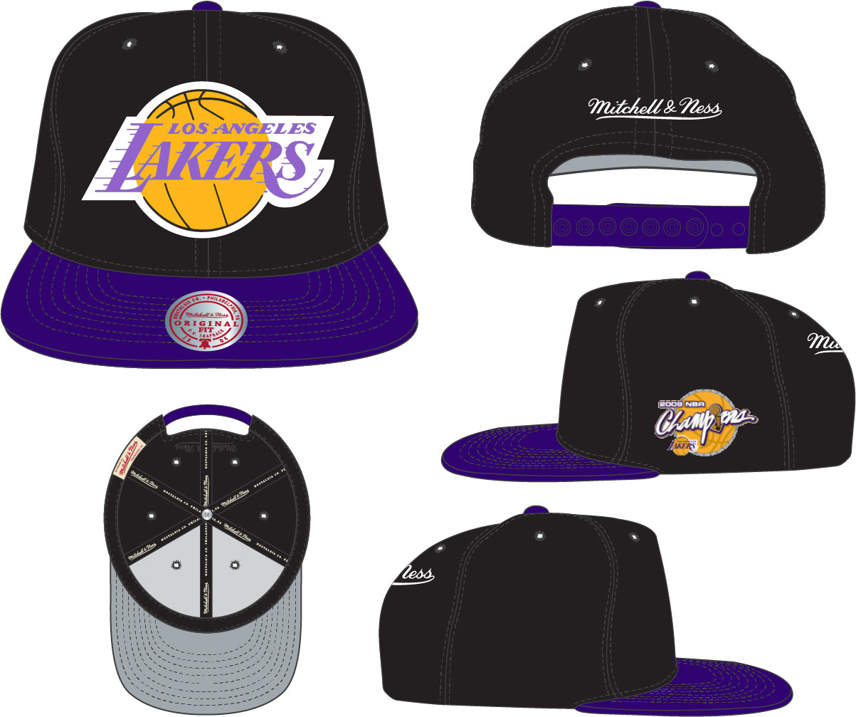 Men's Los Angeles Lakers Mitchell & Ness Black/Purple NBA Patches 2 Tone Snapback Adjustable Hat