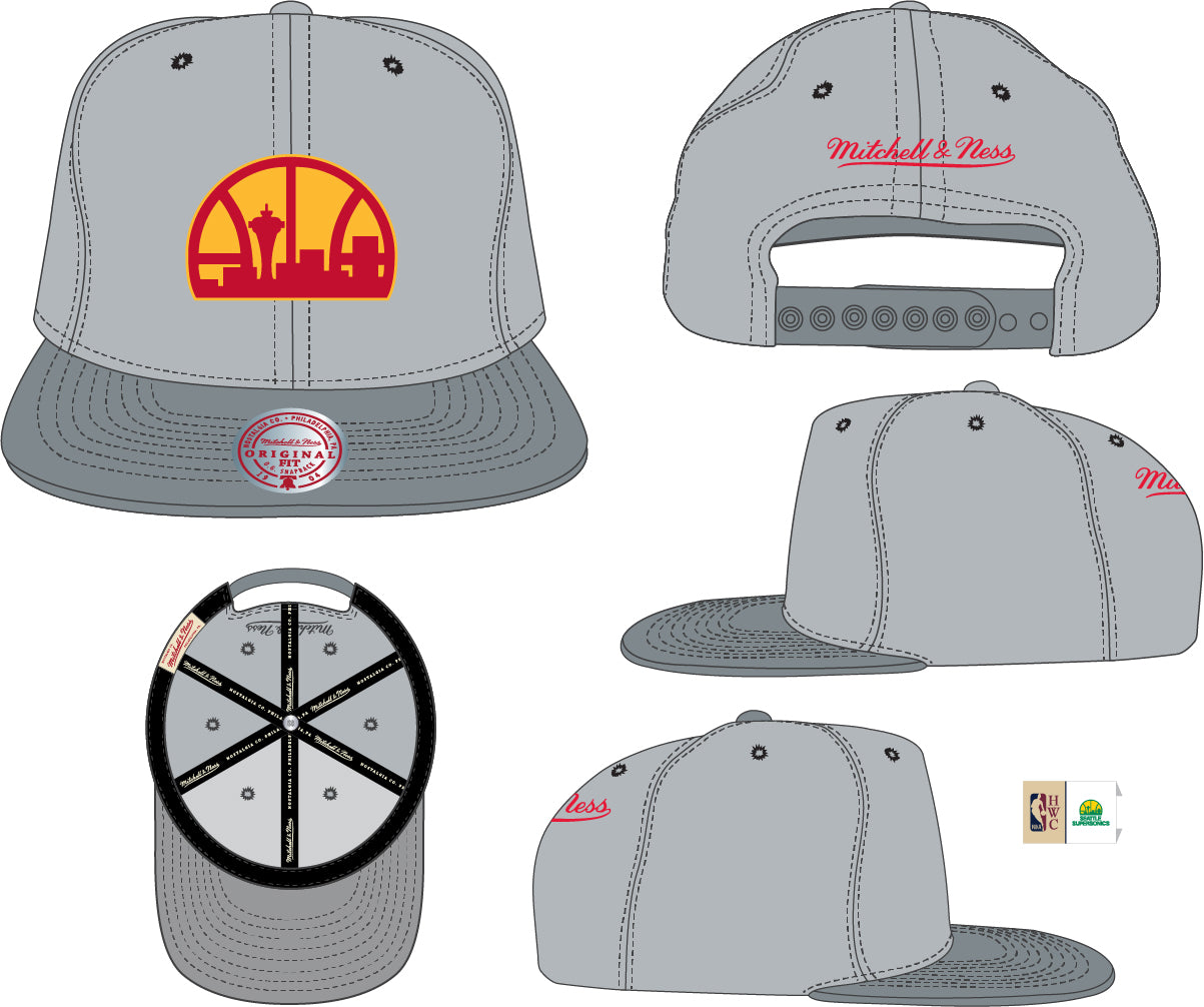 Men's Seattle Supersonics NBA Cool Grey 3 2-Tone HWC Mitchell & Ness Snapback Hat