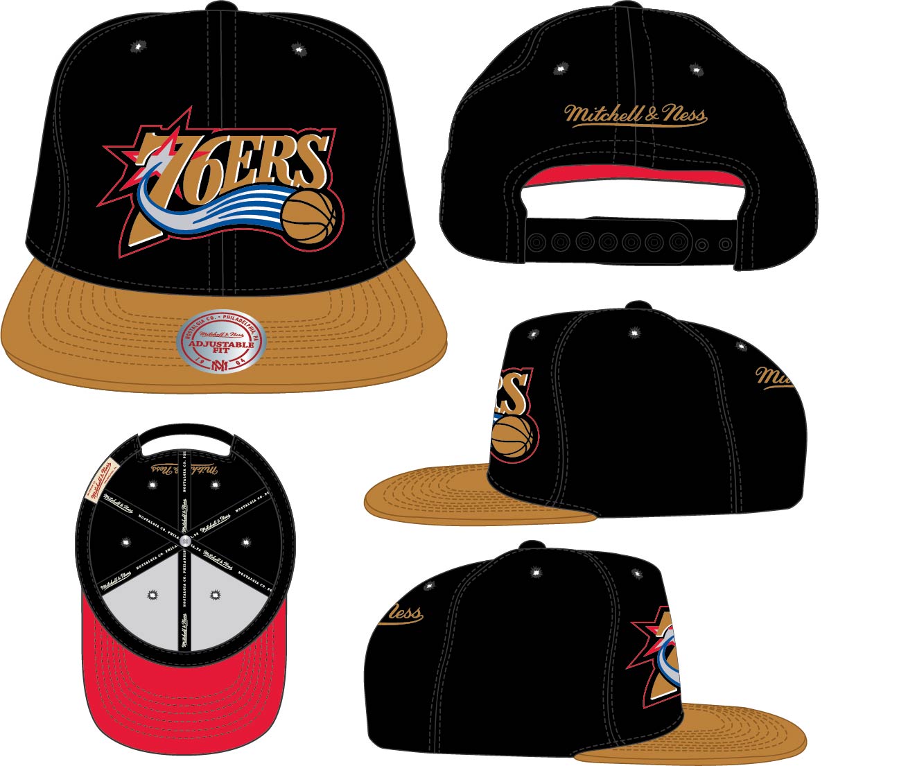 Men's Philadelphia 76ers NBA Core Basic 2 Tone Black/Gold HWC Mitchell & Ness Snapback Hat