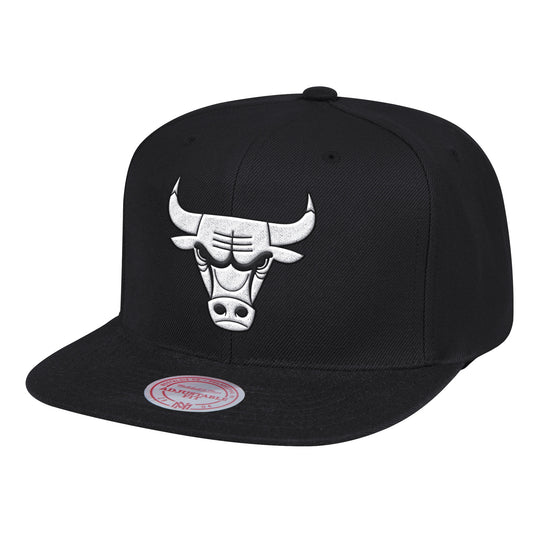 Chicago Bulls Black & White XL Logo Mitchell & Ness Snapback Hat