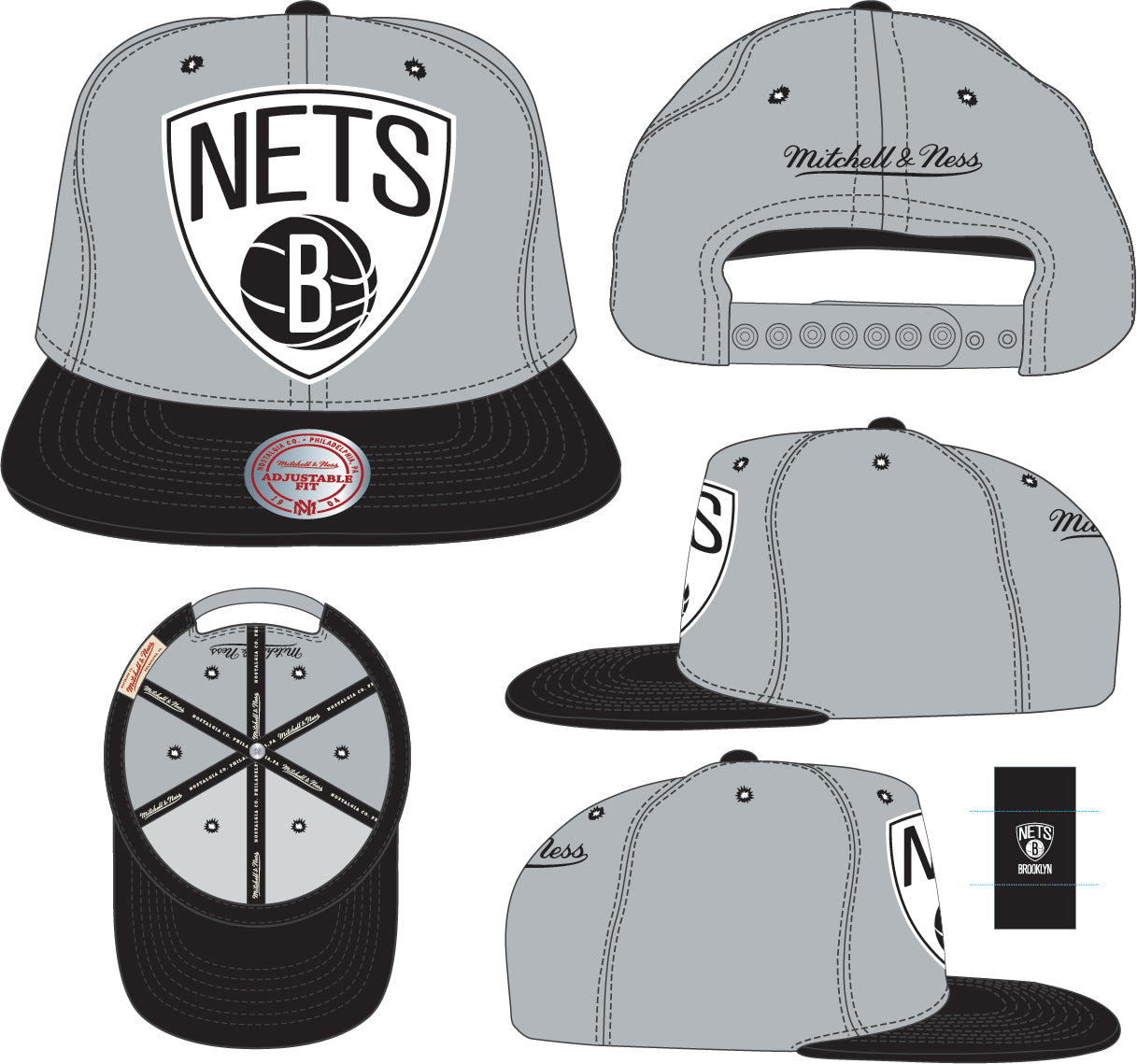 Men's Brooklyn Nets 2 Tone Gray/Black NBA XL Pop Snapback Adjustable Hat