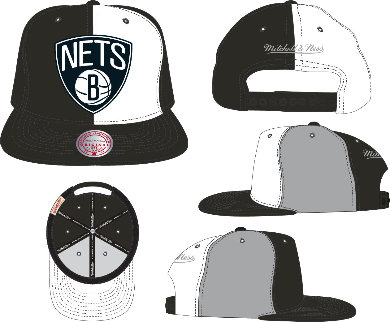 Men's Brooklyn Nets Mitchell & Ness NBA Pinwheel Snapback Hat