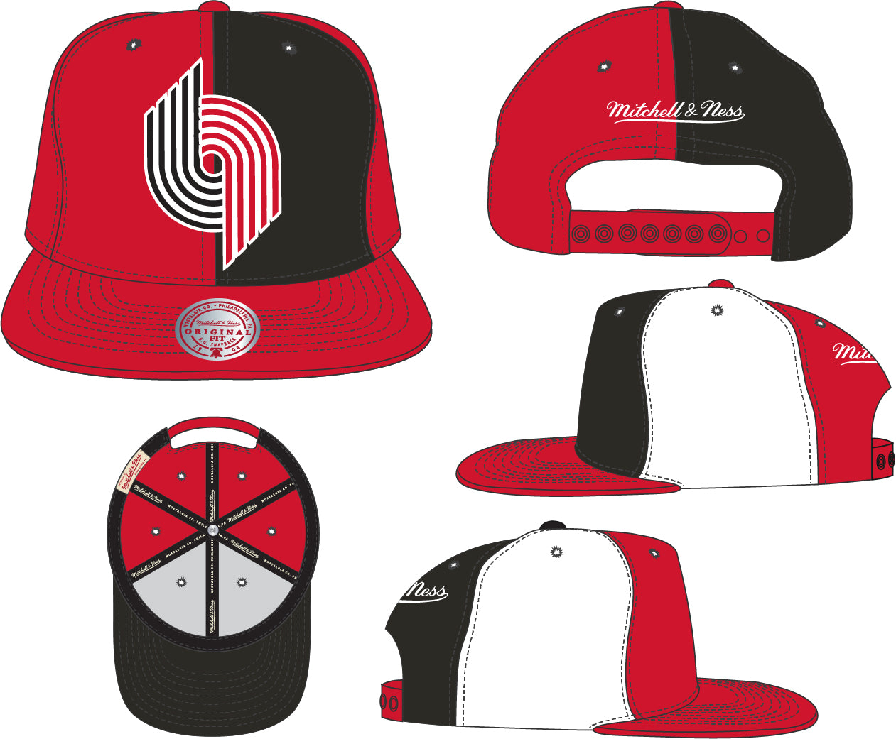 Men's Portland Trail Blazers Mitchell & Ness NBA Pinwheel Snapback Hat