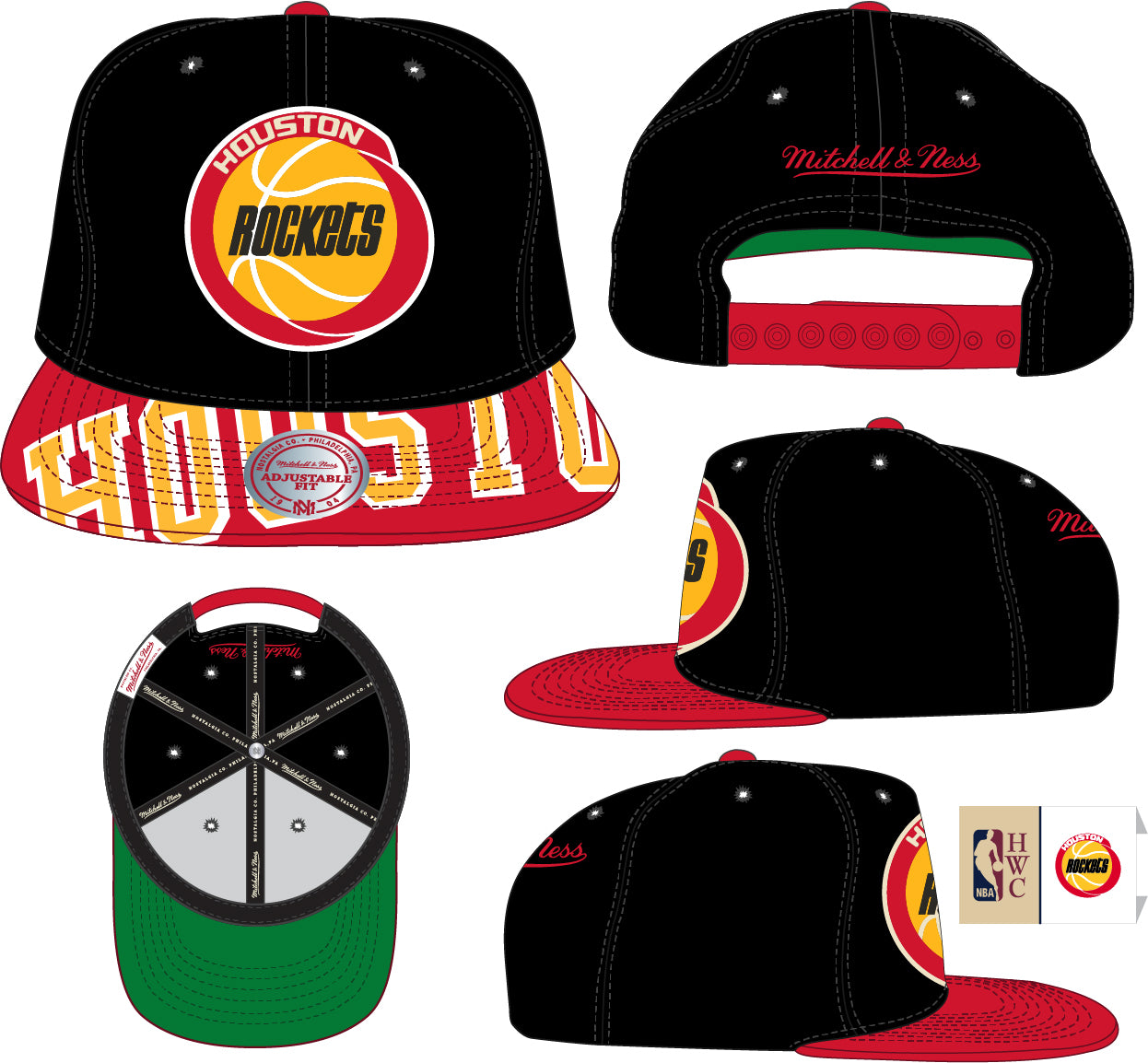 Men's Mitchell & Ness Black/Red Houston Rockets Hardwood Classics Snapshot Adjustable Snapback Hat