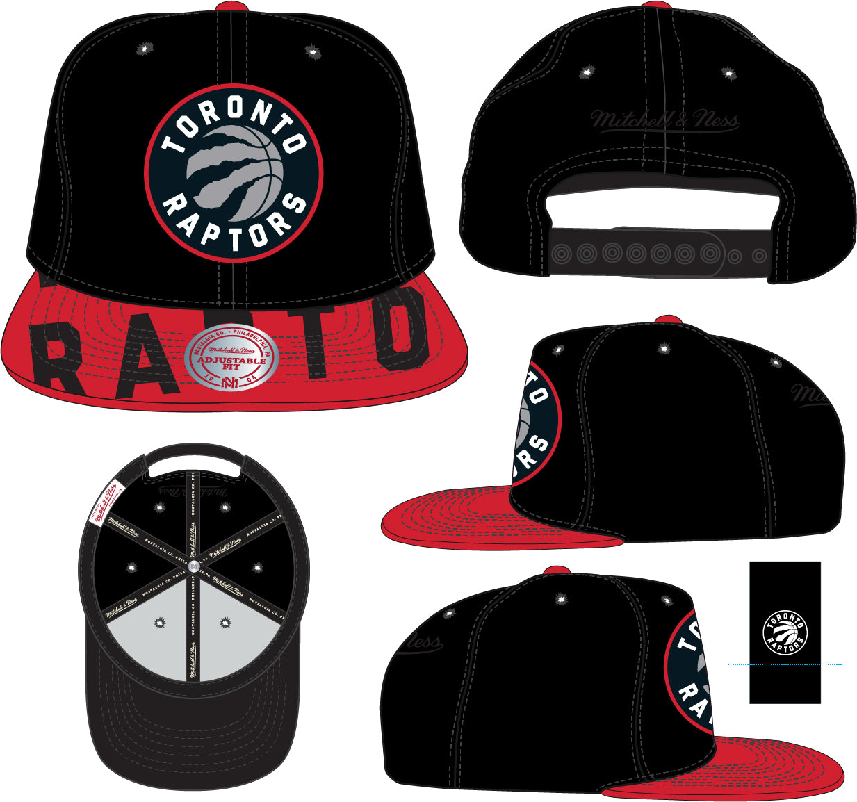 Men's Mitchell & Ness Black/Red Toronto Raptors Hardwood Classics Snapshot Adjustable Snapback Hat
