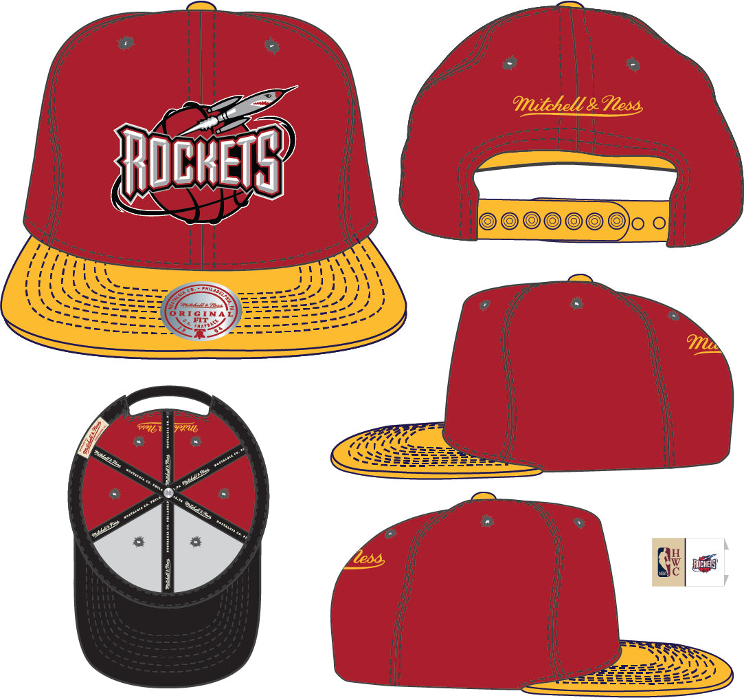 Houston Rockets Mitchell & Ness Hardwood Classics Reload 2.0 Snapback Hat - Red/Yellow