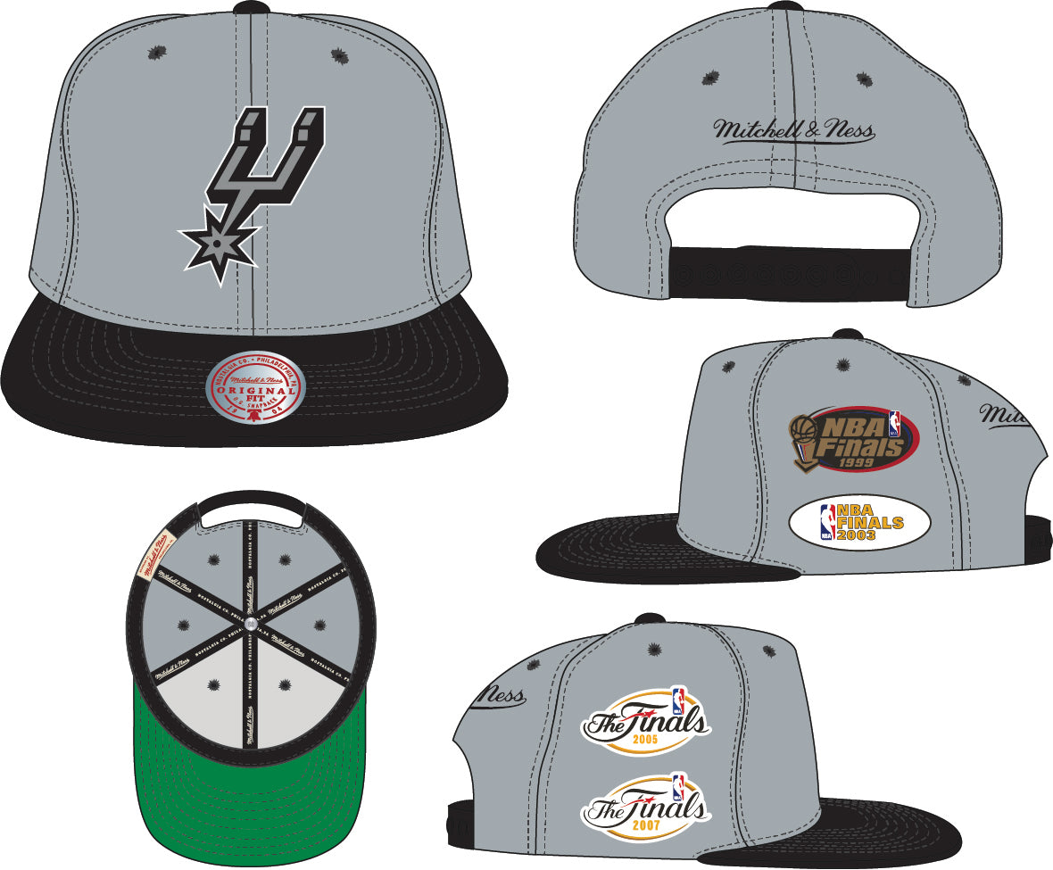 Men's San Antonio Spurs NBA Patched Up 2 Tone Gray/ Black Mitchell & Ness Adjustable Snapback Hat