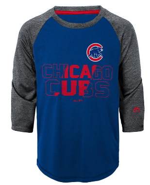 Youth MLB Chicago Cubs Majestic Royal Box Seats Raglan Ultra 3/4 Sleeve T-Shirt