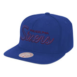 Men's Philadelphia 76ers Mitchell & Ness Royal Script Hardwood Classics Champ Year Trophy Snapback Hat - Pro Jersey Sports