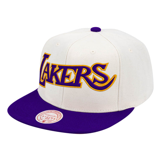 Los Angeles Lakers Mitchell & Ness Hardwood Classics Natural 2 Tone Snapback Hat- Cream/Purple