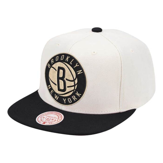 Brooklyn Nets Mitchell & Ness Natural 2 Tone Snapback Hat- Cream/Black