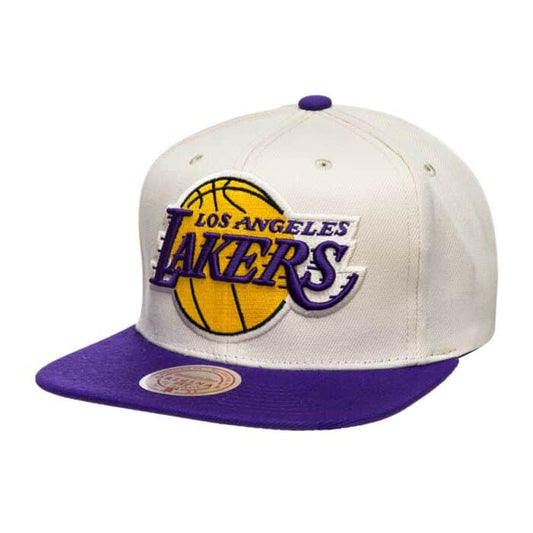 Los Angeles Lakers Mitchell & Ness Natural 2 Tone Snapback Hat- Cream/Purple