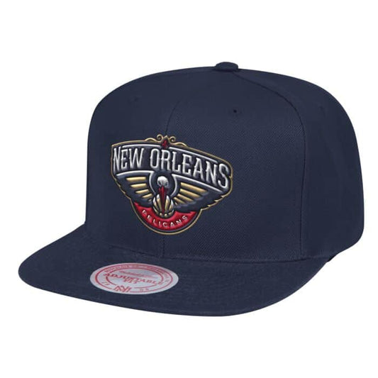 Mens NBA New Orleans Pelicans Navy Team Ground Snapback Hat By Mitchell And Ness