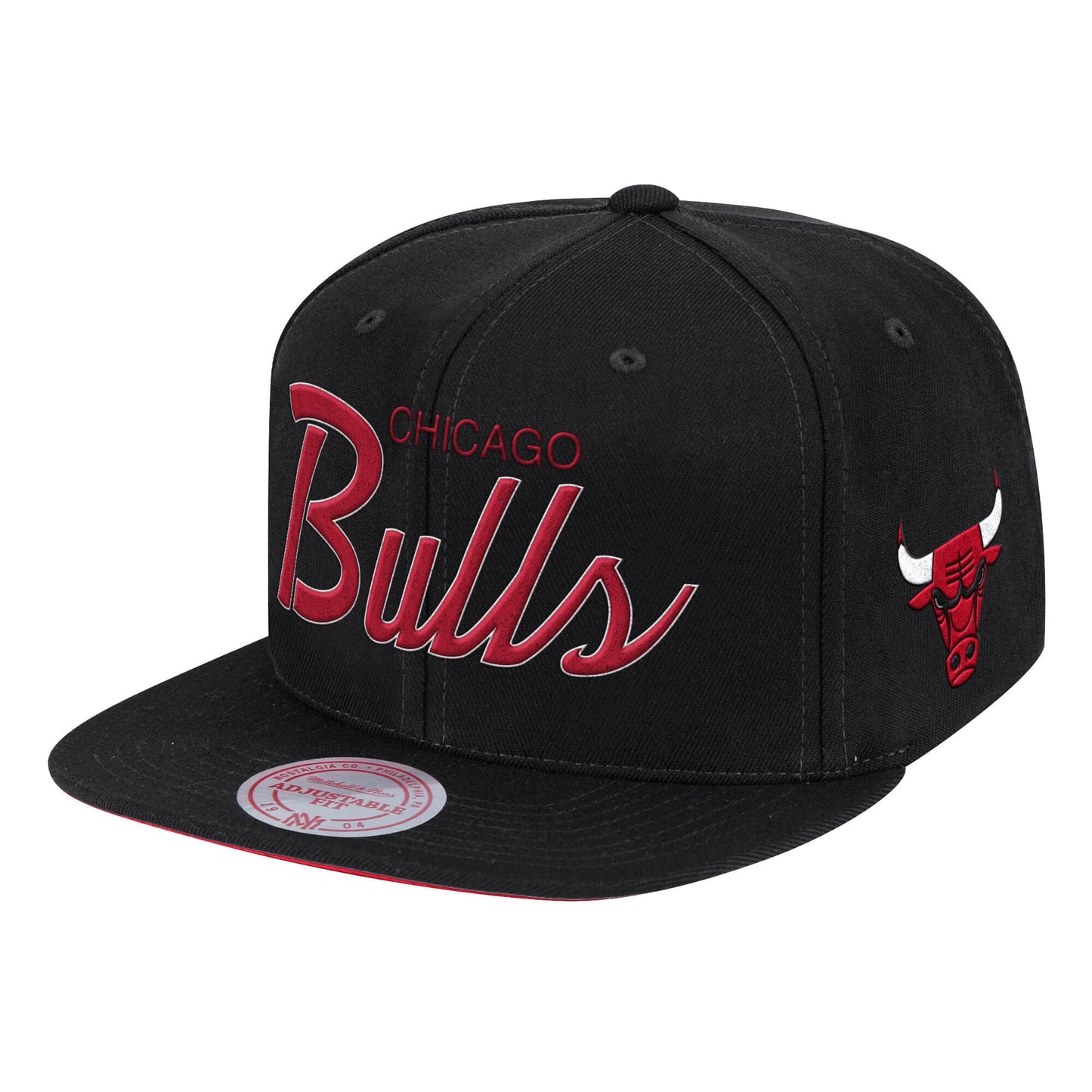 Mens NBA Chicago Bulls Primary Logo Black Foundation Script Snapback Hat By Mitchell And Ness