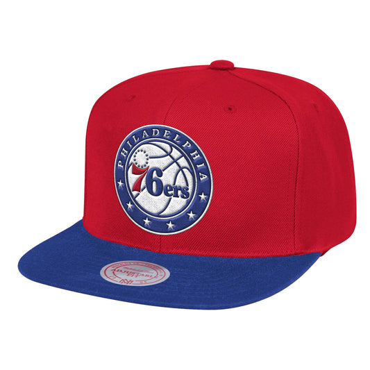 Mens NBA Philadelphia 76ers Red/Royal Wool 2 Tone Snapback Hat By Mitchell And Ness