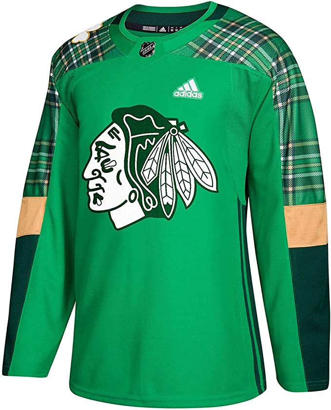 Men's Chicago Blackhawks Adidas Green St. Patrick's Day Tartan Authentic Jersey - Pro Jersey Sports
