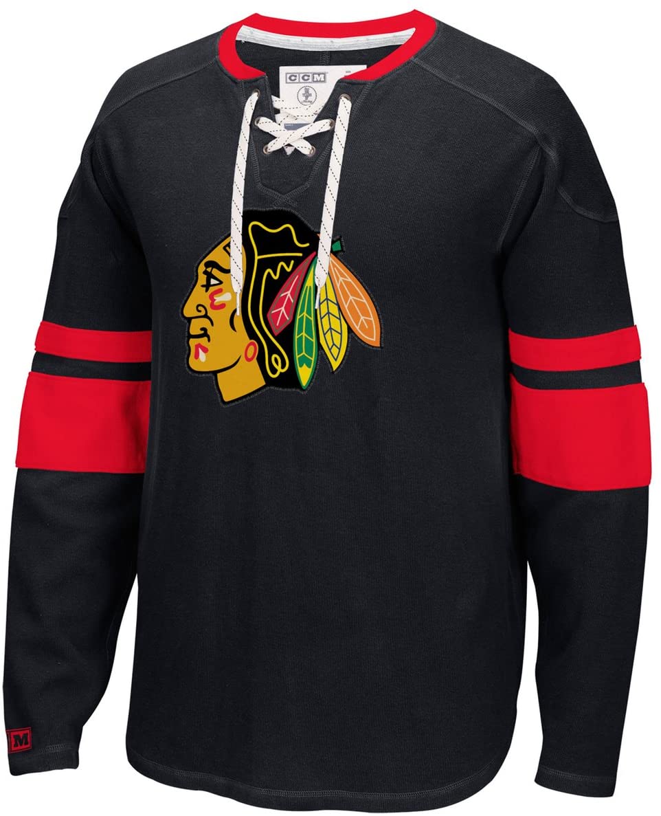 Men's Chicago Blackhawks Laced L/S Jersey Crew Sweatshirt - Black