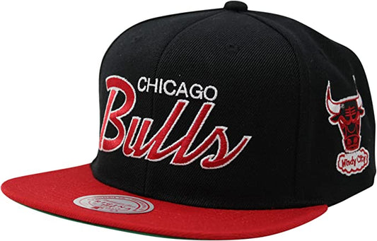 Mitchell & Ness Chicago Bulls Team Script Windy City 2.0 Snapback Hat Adjustable Cap - Black/Red