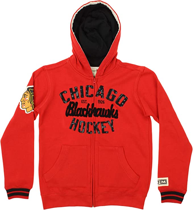 Youth CCM Chicago Blackhawks NHL Full Zip Vintage Fleece Hoodie