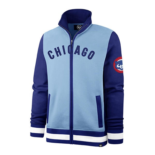 '47 Brand Mens MLB Chicago Cubs Cooperstown Collection Baby Blue Carolina Heritage Iconic Track Jacket