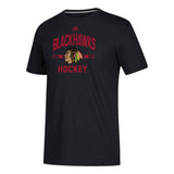 Mens Chicago Blackhawks Centered Performance Adidas Black Tee - Pro Jersey Sports