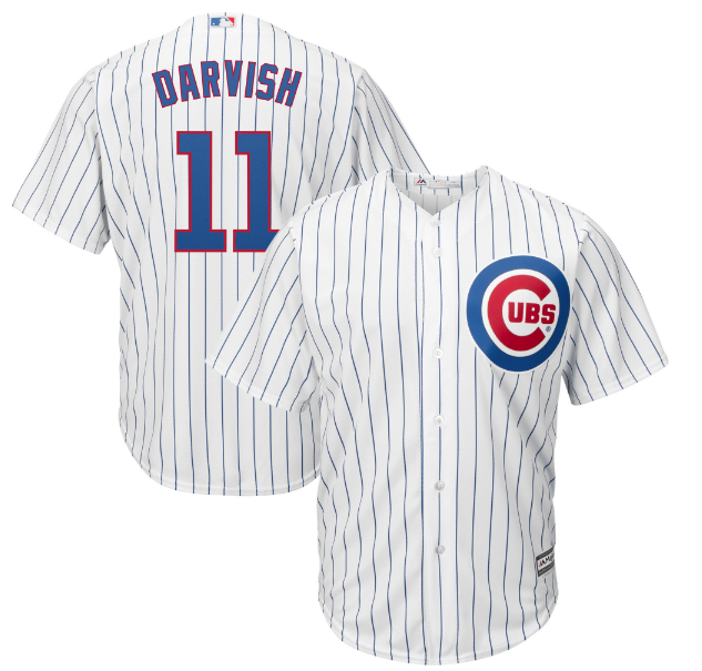 Men's Chicago Cubs Yu Darvish Majestic White/Royal Official Cool Base Player Jersey